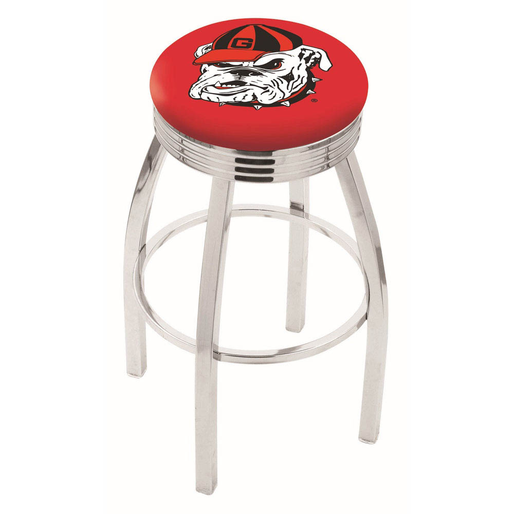 inch Chrome Georgia Bulldog Swivel Bar Stool w/ Ribbed Accent