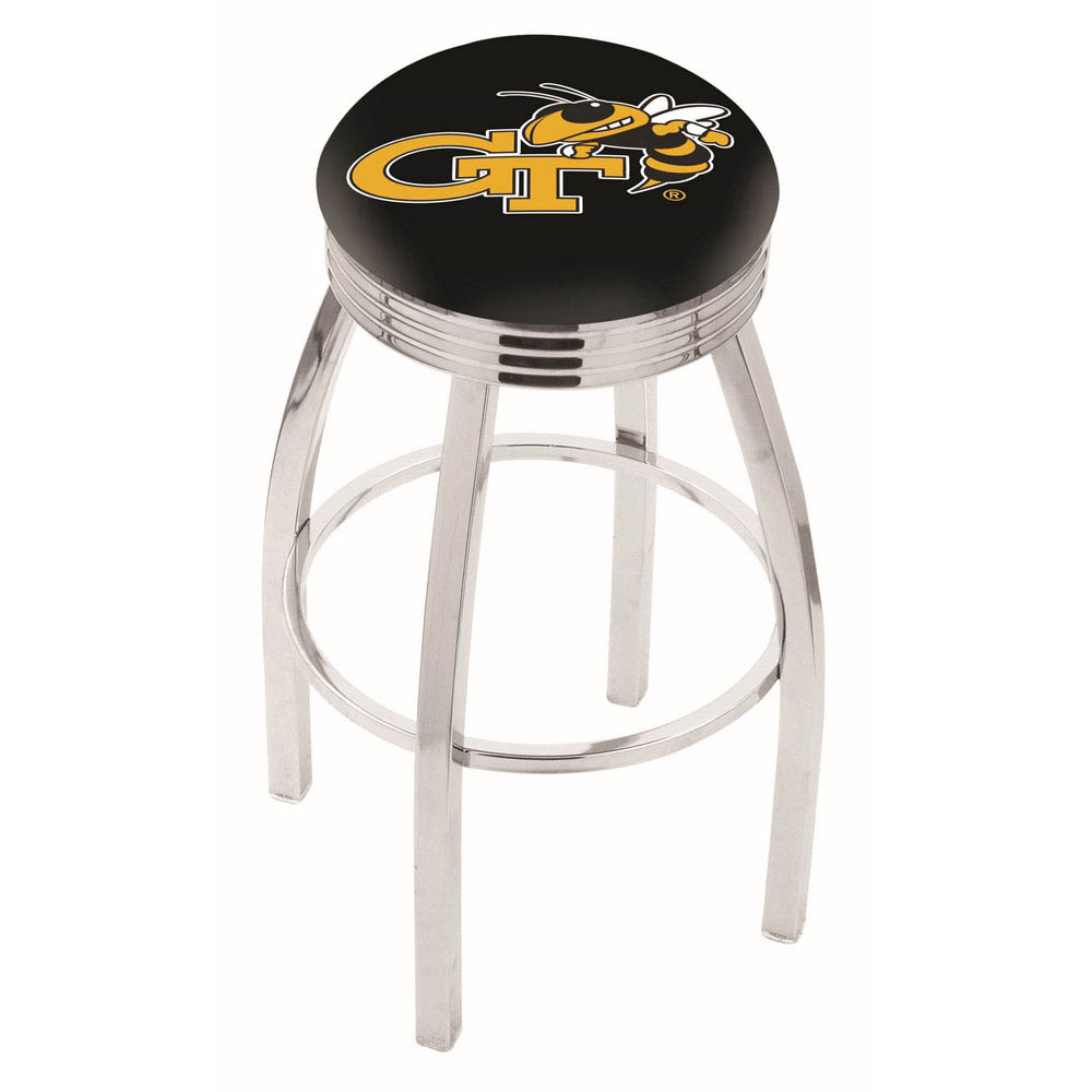 inch Chrome Georgia Tech Swivel Bar Stool w/ Ribbed Accent