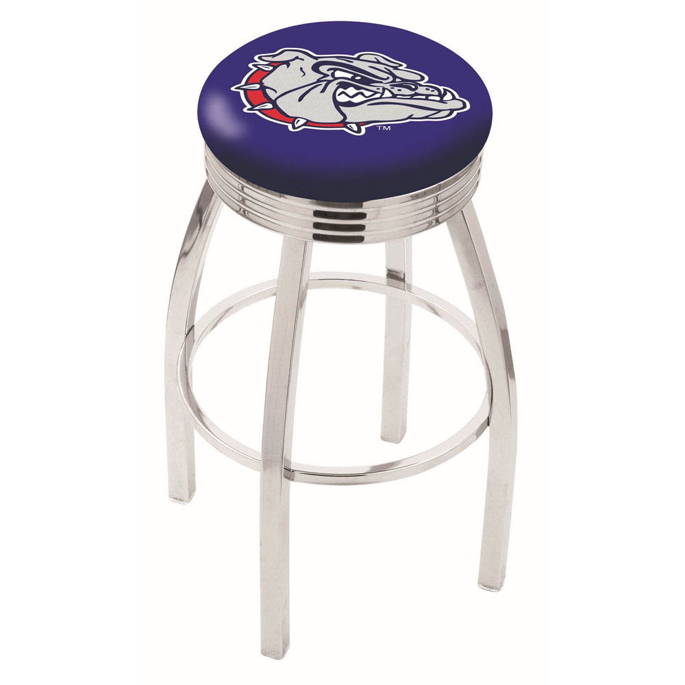 inch Chrome Gonzaga Swivel Bar Stool w/ Ribbed Accent