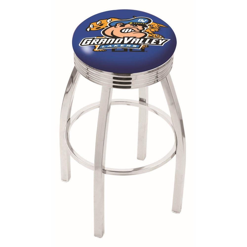 inch Chrome Grand Valley State Swivel Bar Stool w/ Ribbed Accent