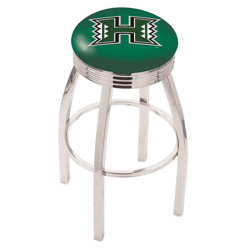inch Chrome Hawaii Swivel Bar Stool w/ Ribbed Accent
