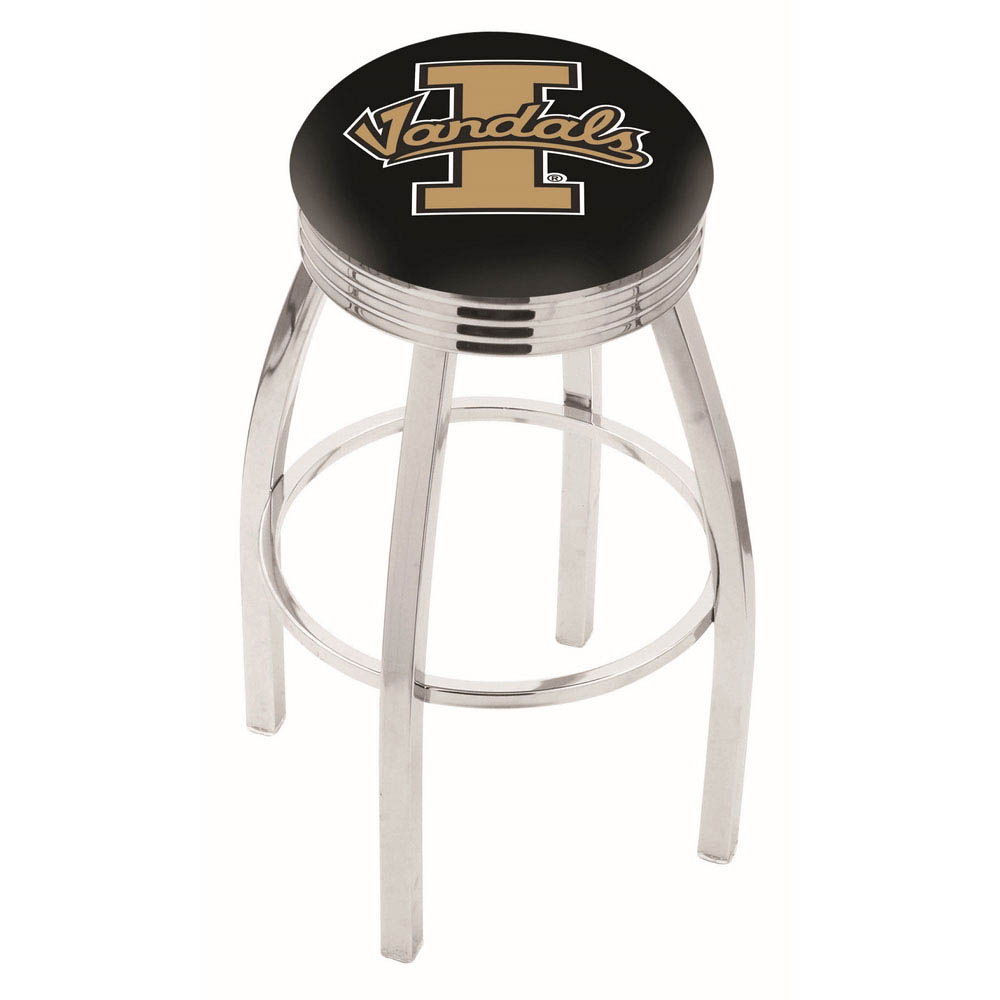 inch Chrome Idaho Swivel Bar Stool w/ Ribbed Accent