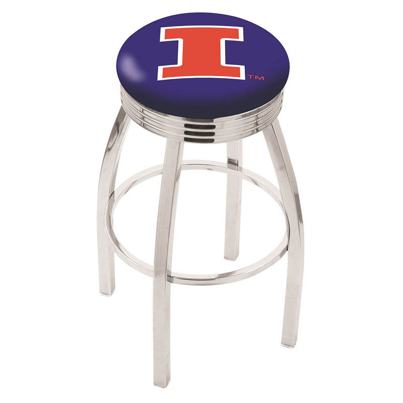 inch Chrome Illinois Swivel Bar Stool w/ Ribbed Accent