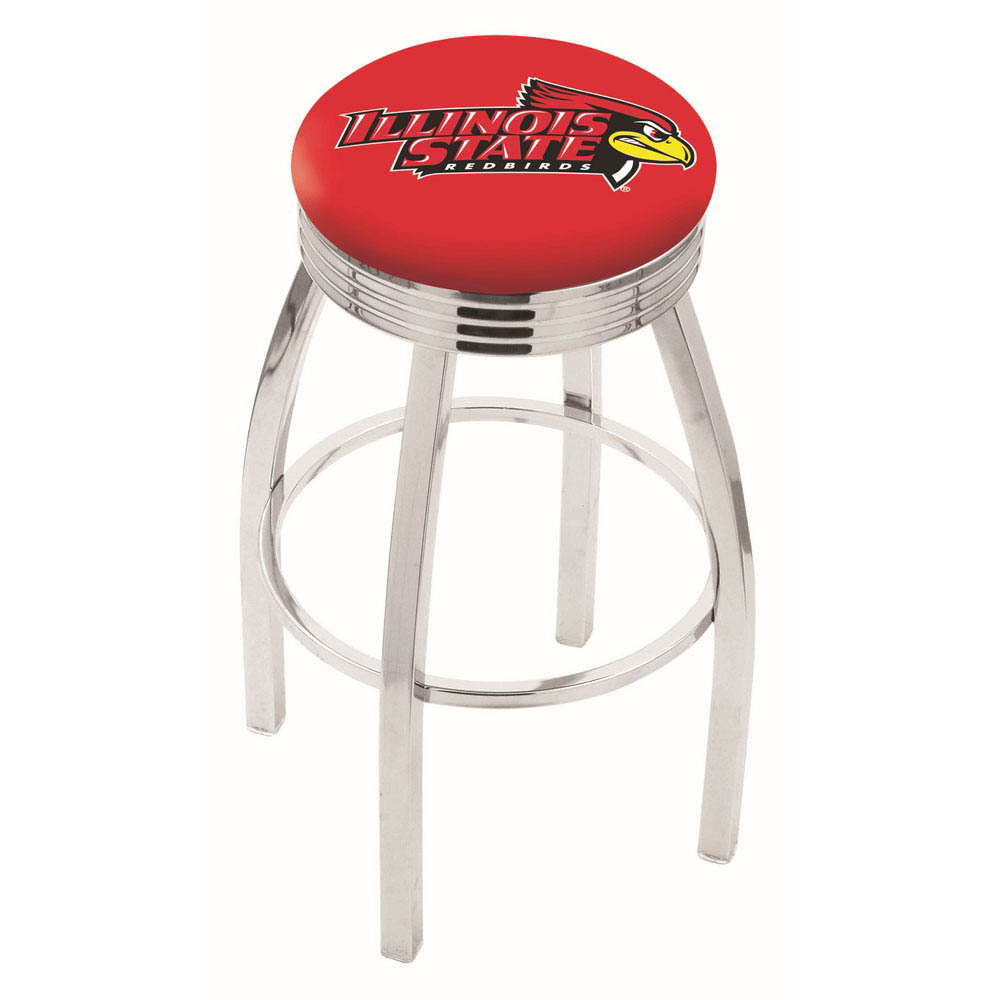 inch Chrome Illinois State Swivel Bar Stool w/ Ribbed Accent