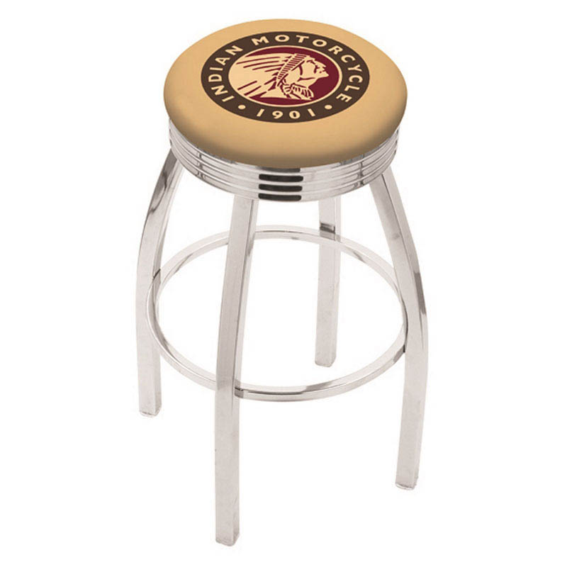 25 inch Chrome Indian Motorcycle Swivel Bar Stool w/ Ribbed Accent