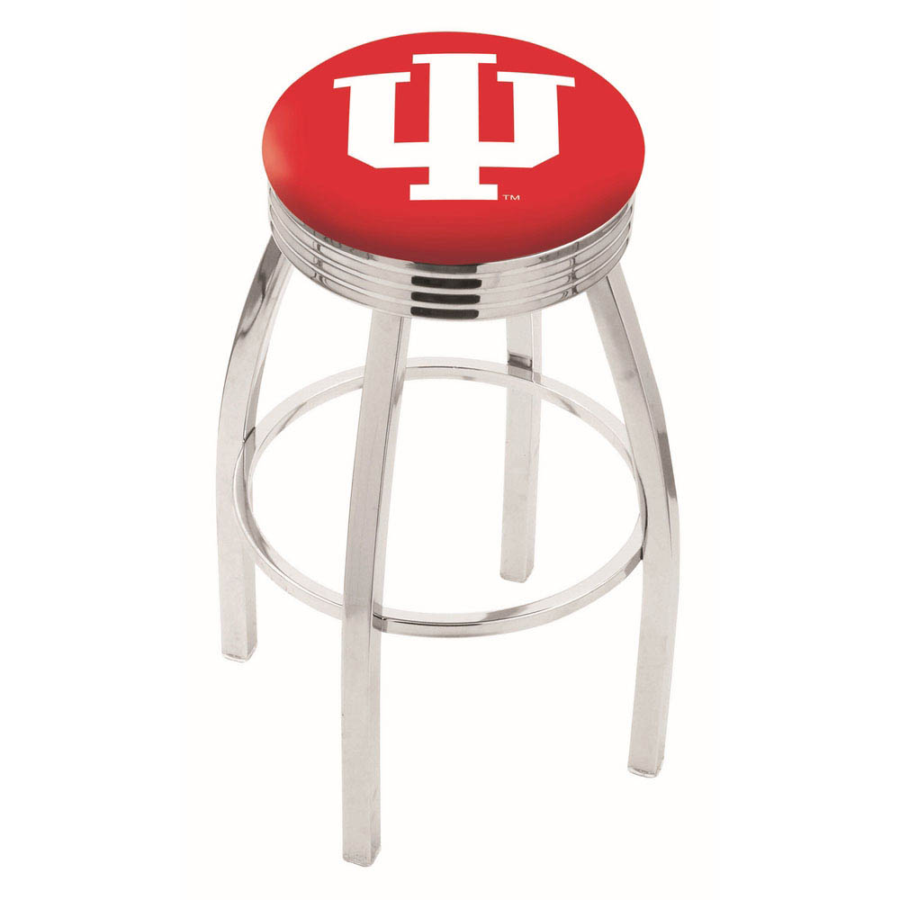 inch Chrome Indiana Swivel Bar Stool w/ Ribbed Accent