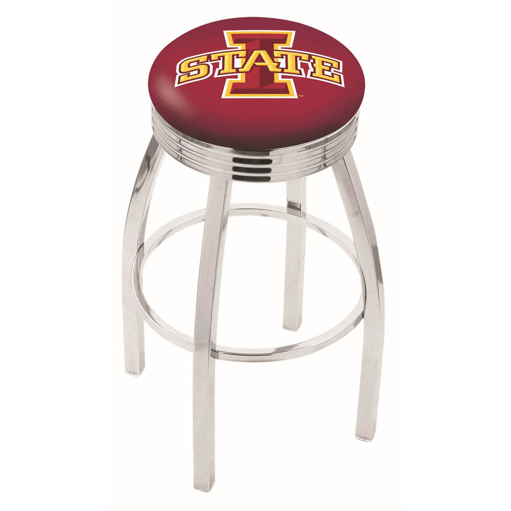 inch Chrome Iowa State Swivel Bar Stool w/ Ribbed Accent