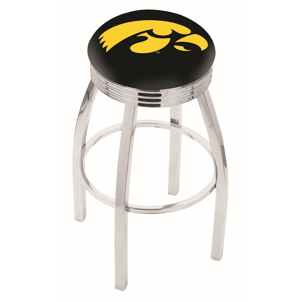 inch Chrome Iowa Swivel Bar Stool w/ Ribbed Accent