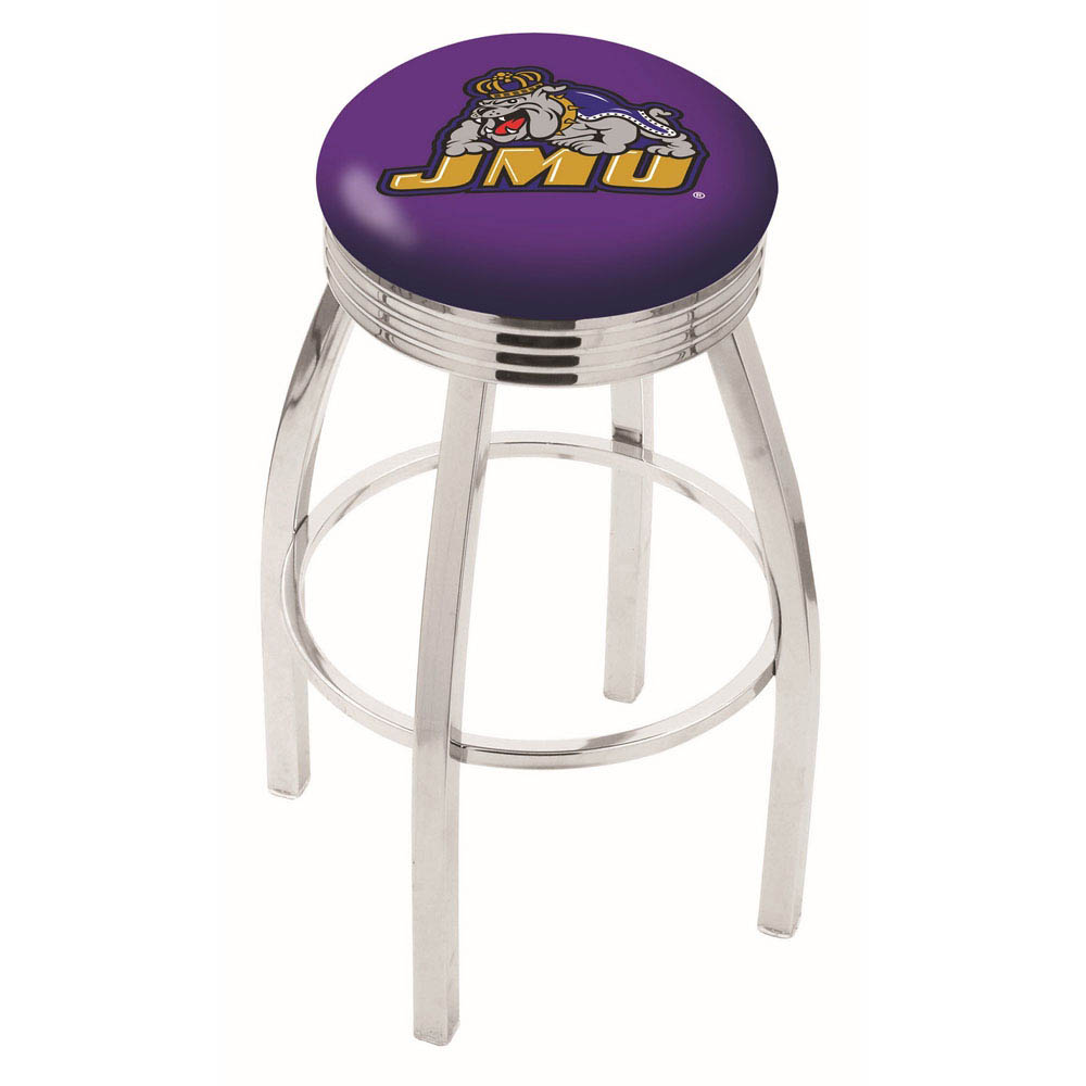 inch Chrome James Madison Swivel Bar Stool w/ Ribbed Accent