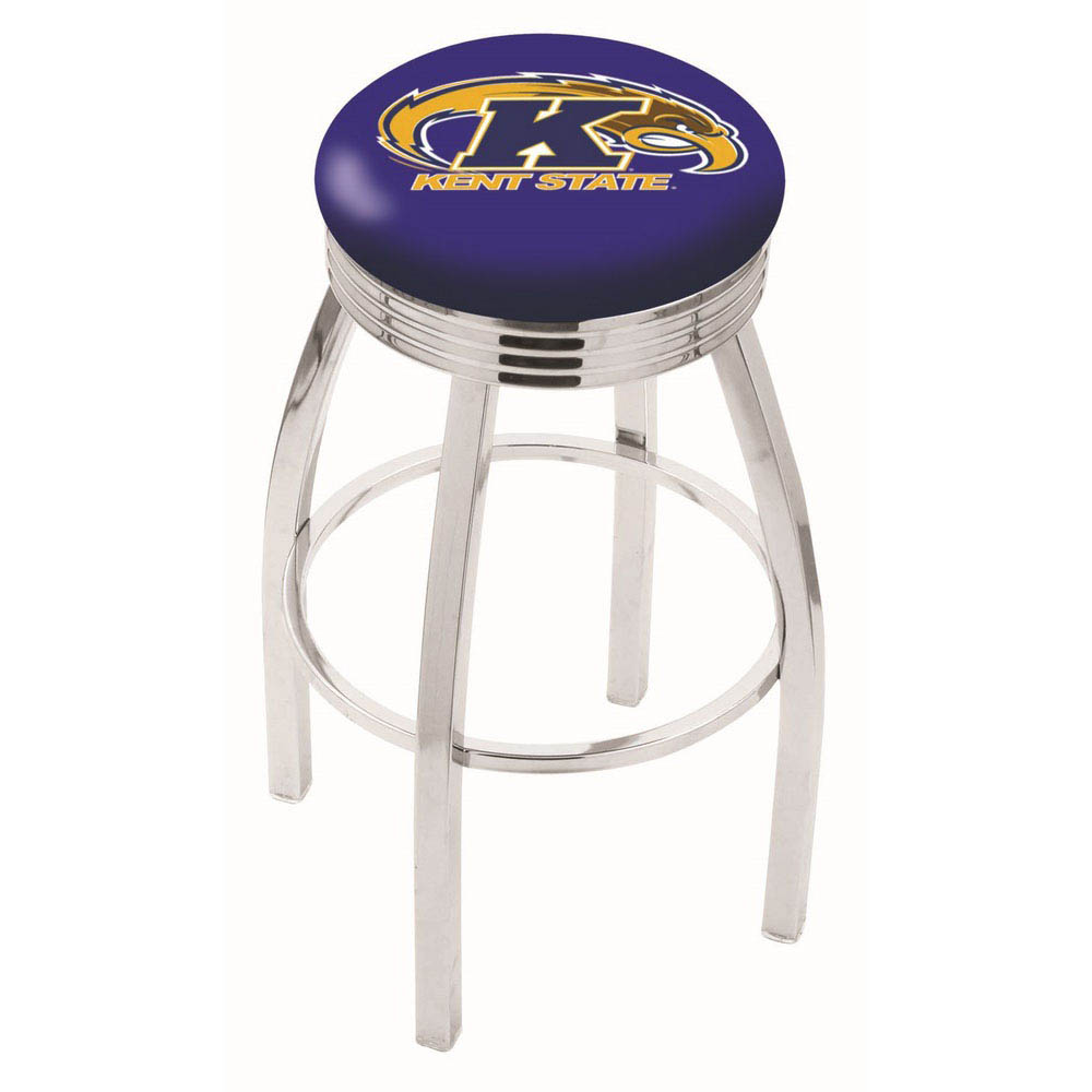 inch Chrome Kent State Swivel Bar Stool w/ Ribbed Accent