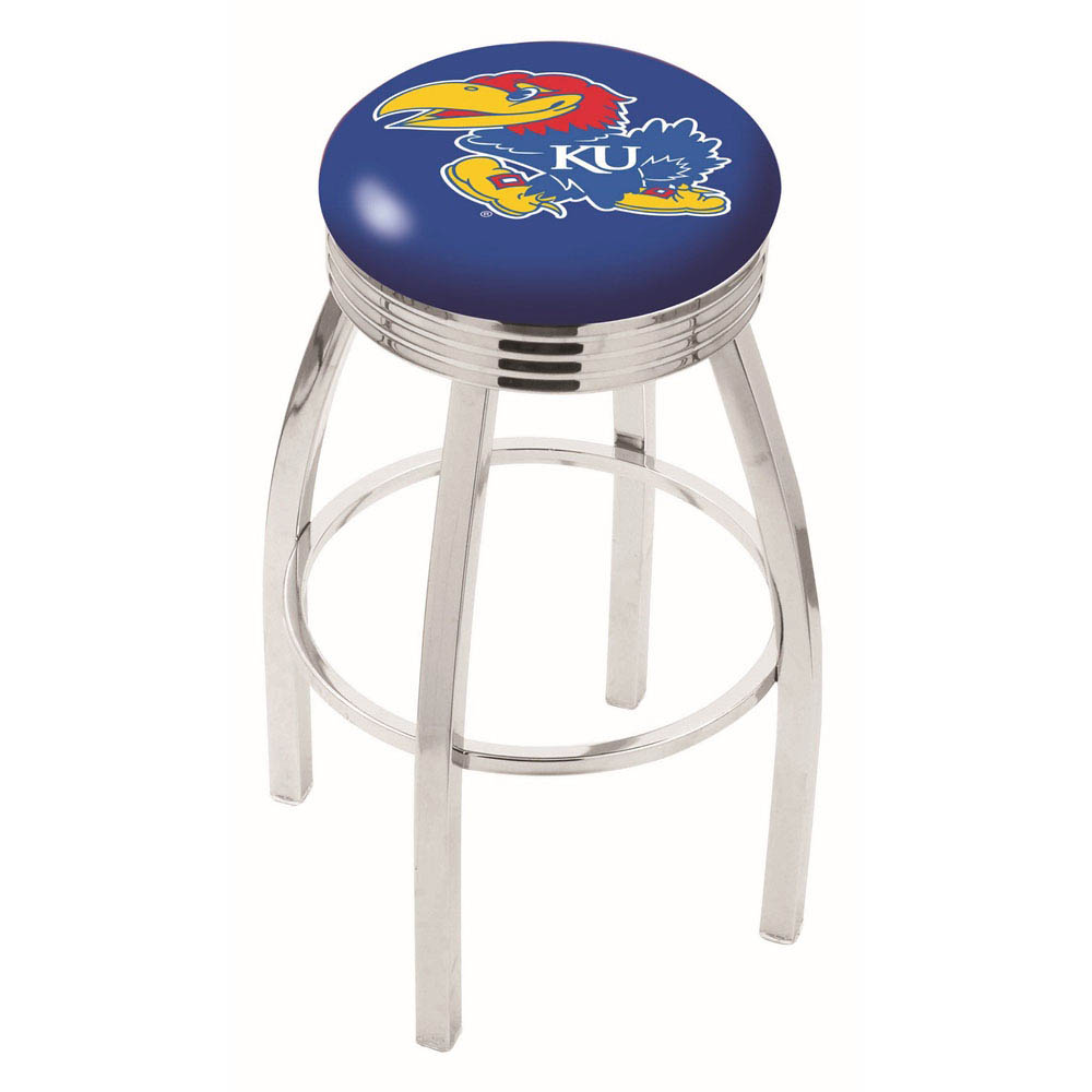 inch Chrome Kansas Swivel Bar Stool w/ Ribbed Accent