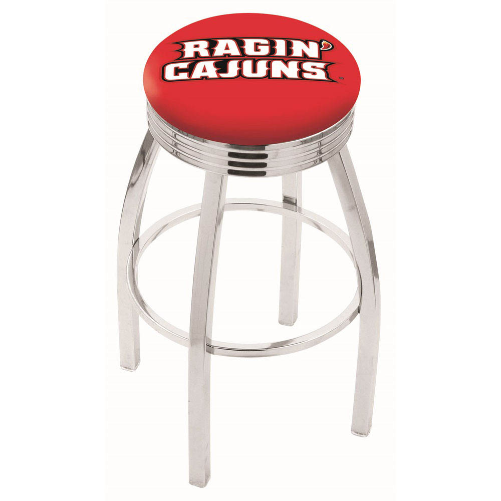 inch Chrome Louisiana-Lafayette Swivel Bar Stool w/ Ribbed Accent