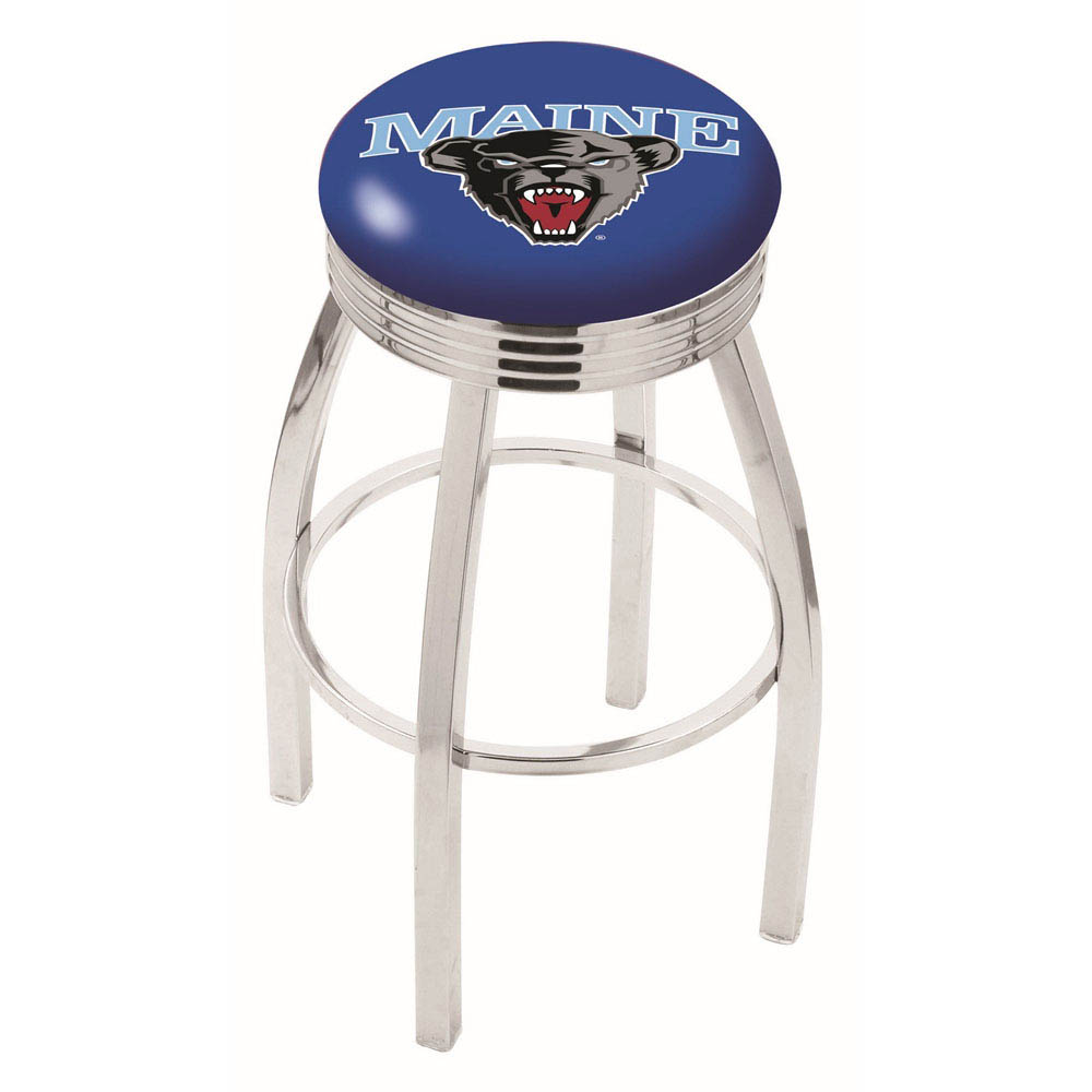 inch Chrome Maine Swivel Bar Stool w/ Ribbed Accent