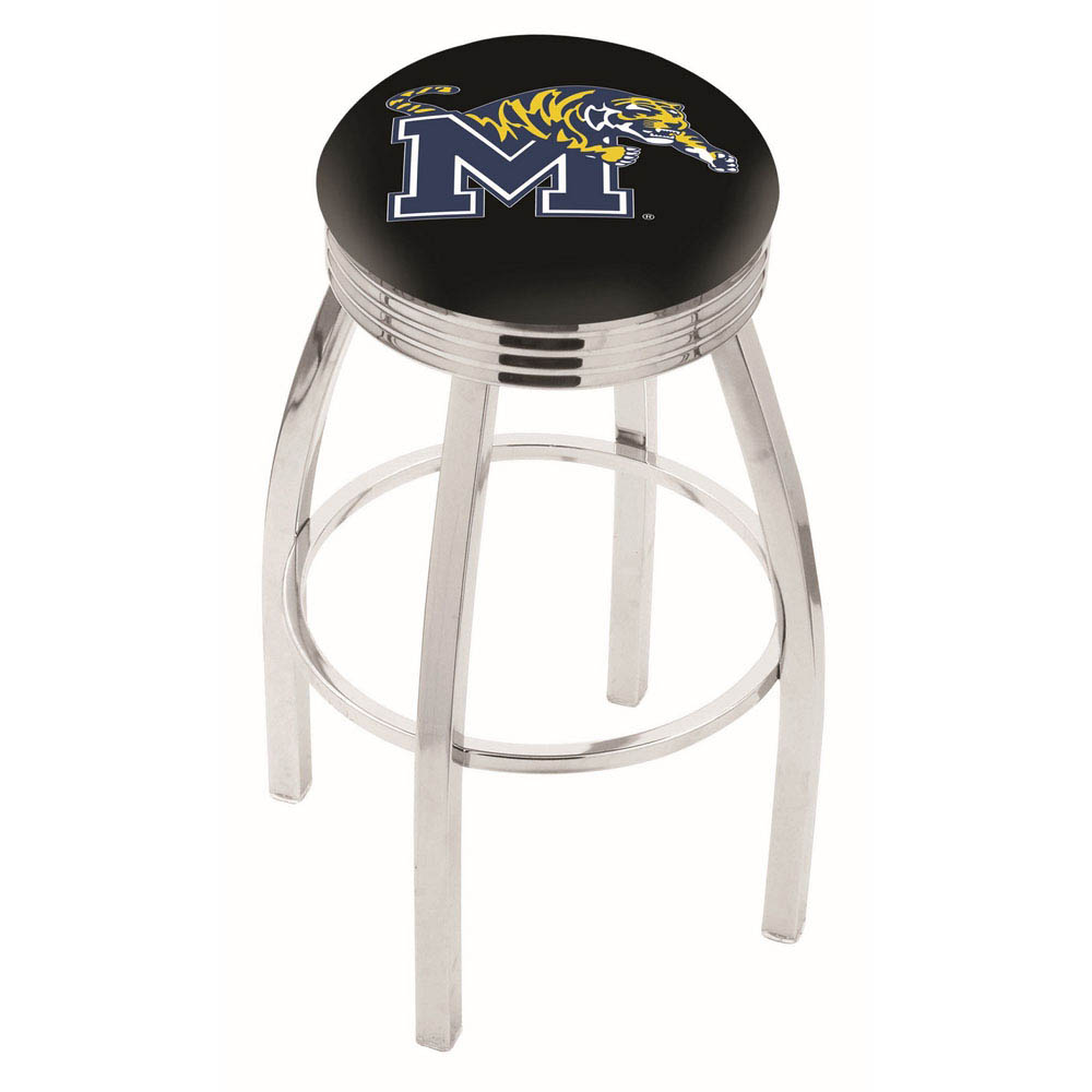inch Chrome Memphis Swivel Bar Stool w/ Ribbed Accent