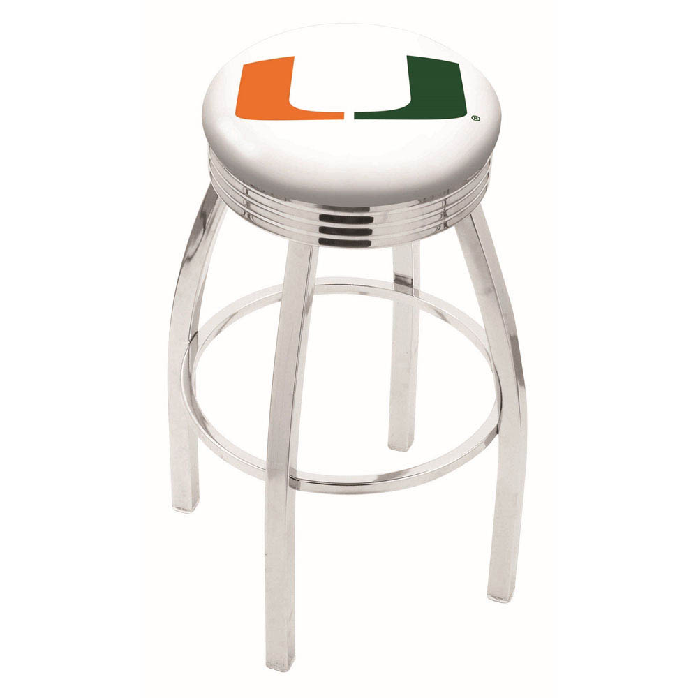 inch Chrome Miami Swivel Bar Stool w/ Ribbed Accent
