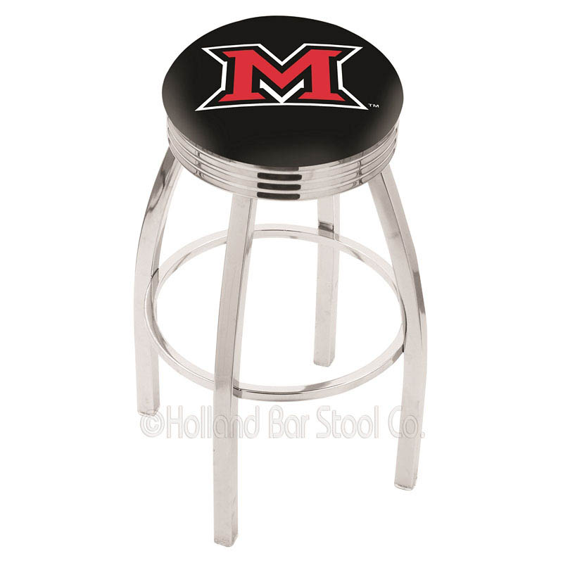inch Chrome Miami of Ohio Swivel Bar Stool w/ Ribbed Accent