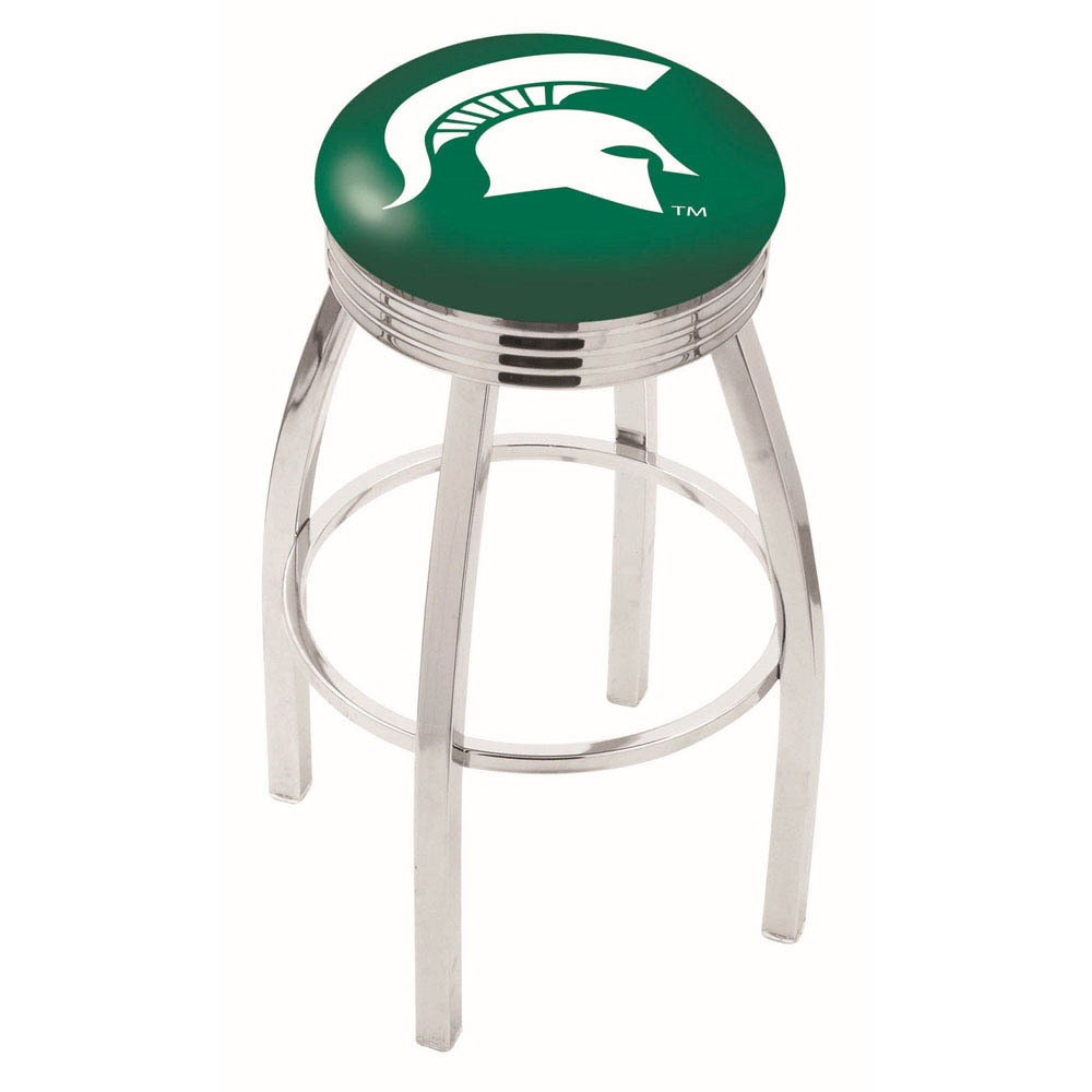 inch Chrome Michigan State Swivel Bar Stool w/ Ribbed Accent