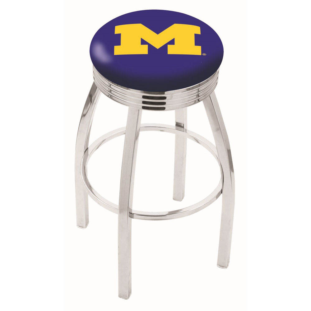 25 inch Chrome Michigan Swivel Bar Stool w/ Ribbed Accent