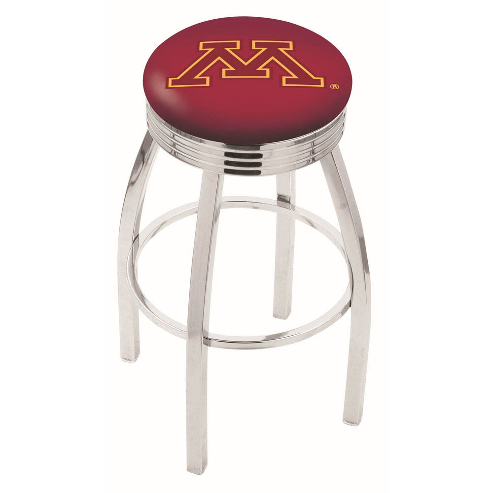 inch Chrome Minnesota Swivel Bar Stool w/ Ribbed Accent