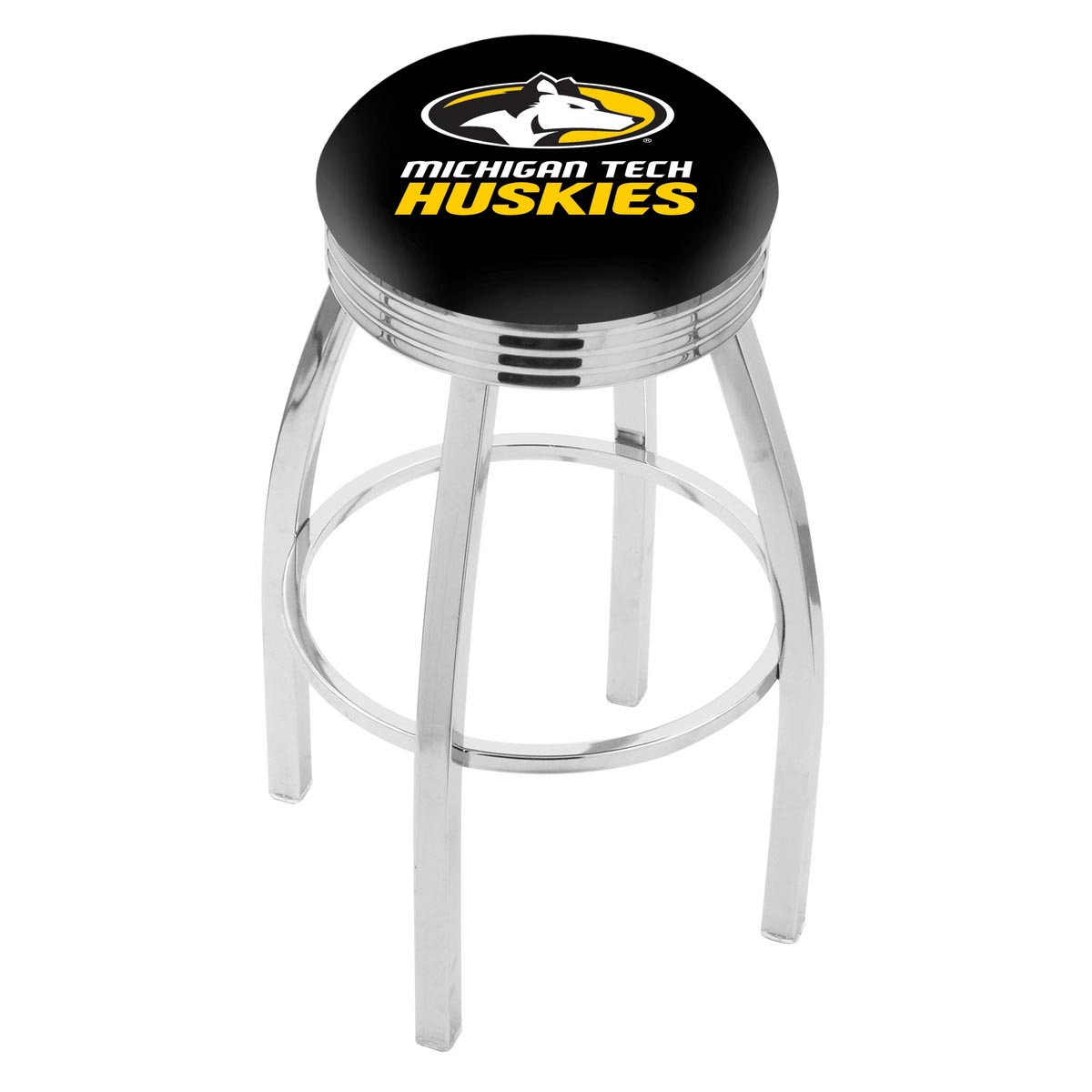 inch Chrome Michigan Tech Swivel Bar Stool w/ Ribbed Accent