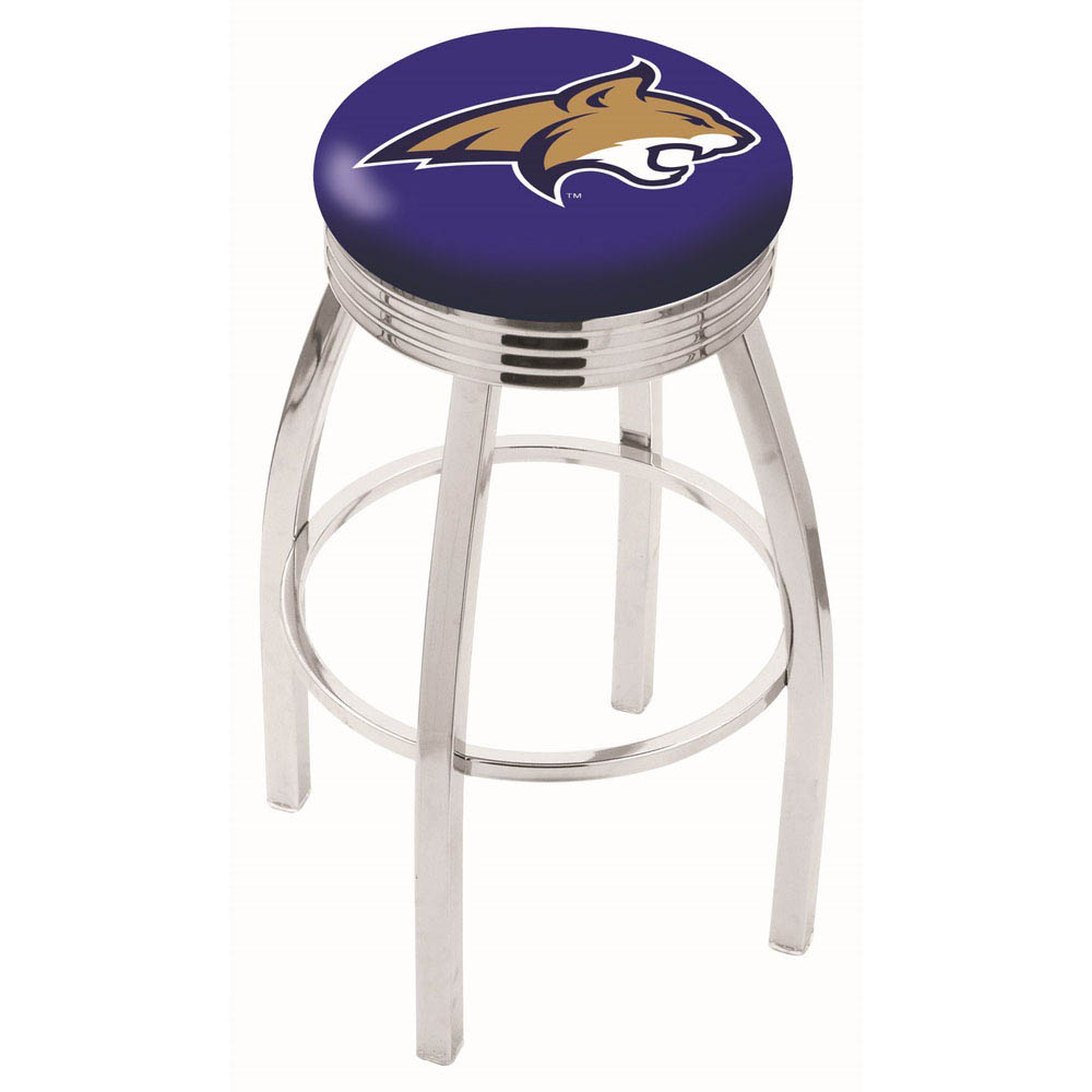 inch Chrome Montana State Swivel Bar Stool w/ Ribbed Accent