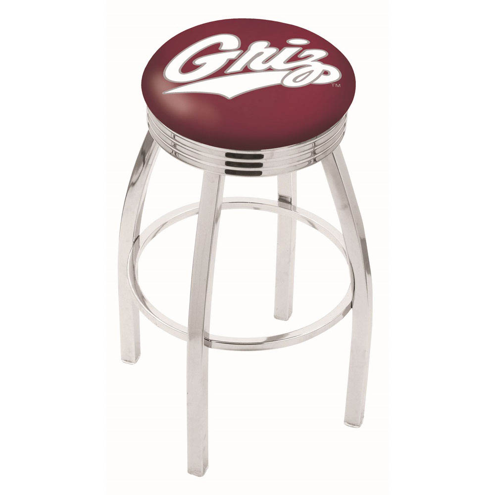 inch Chrome Montana Swivel Bar Stool w/ Ribbed Accent