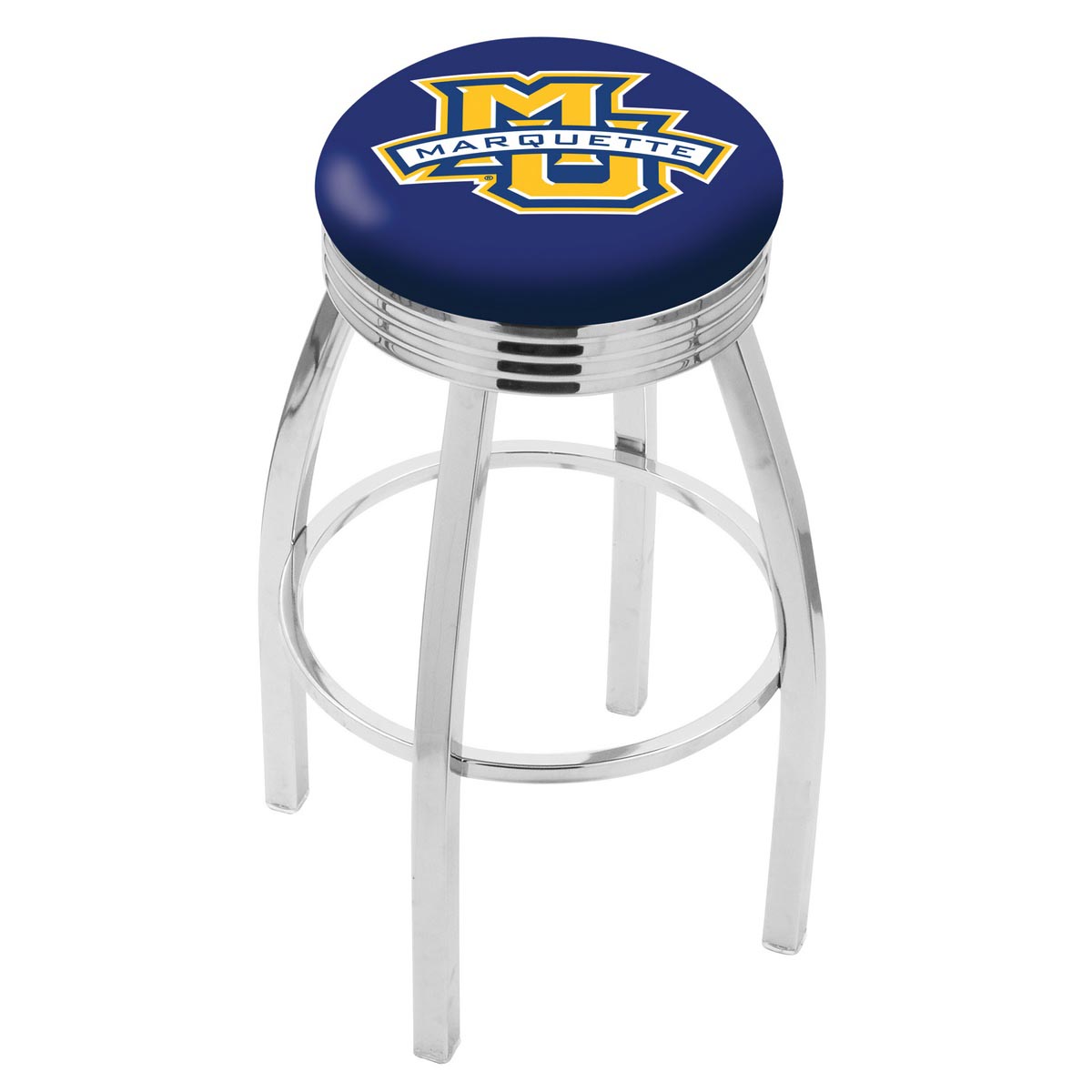 inch Chrome Marquette Swivel Bar Stool w/ Ribbed Accent