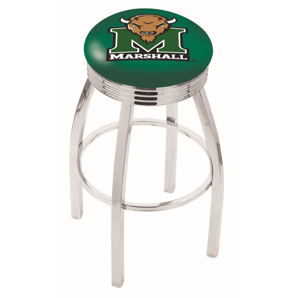 inch Chrome Marshall Swivel Bar Stool w/ Ribbed Accent