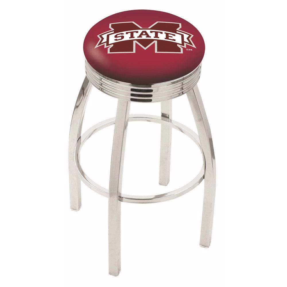 inch Chrome Mississippi State Swivel Bar Stool w/ Ribbed Accent
