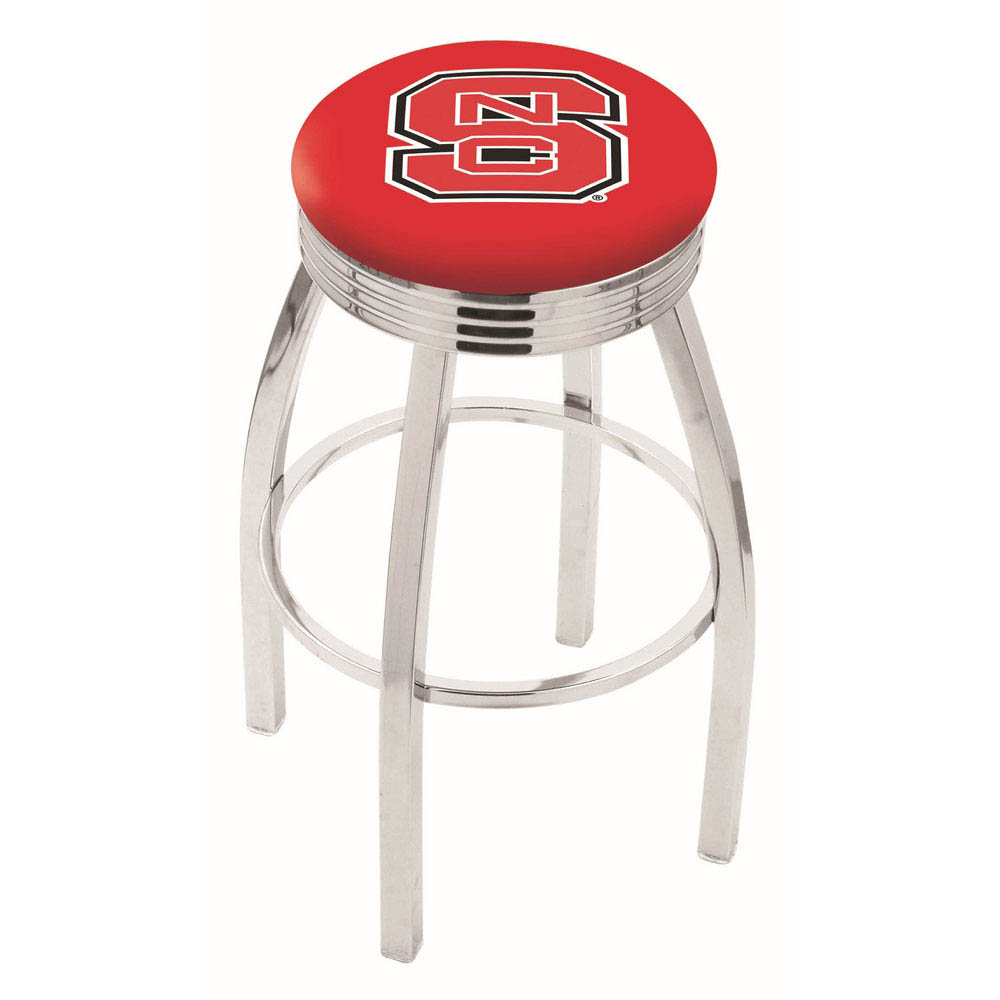 inch Chrome North Carolina State Swivel Bar Stool w/ Ribbed Accent
