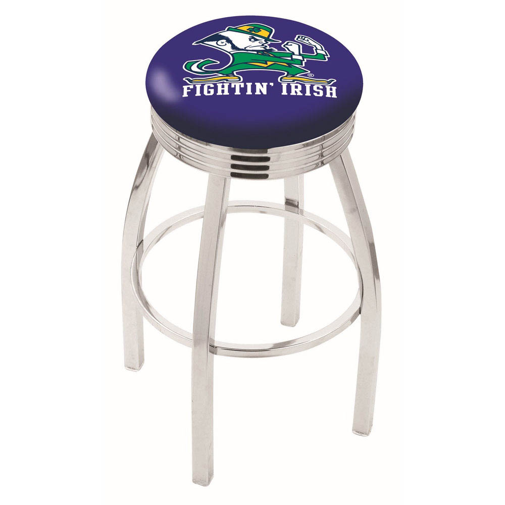 inch Chrome Notre Dame Leprechaun Swivel Bar Stool w/ Ribbed Accent