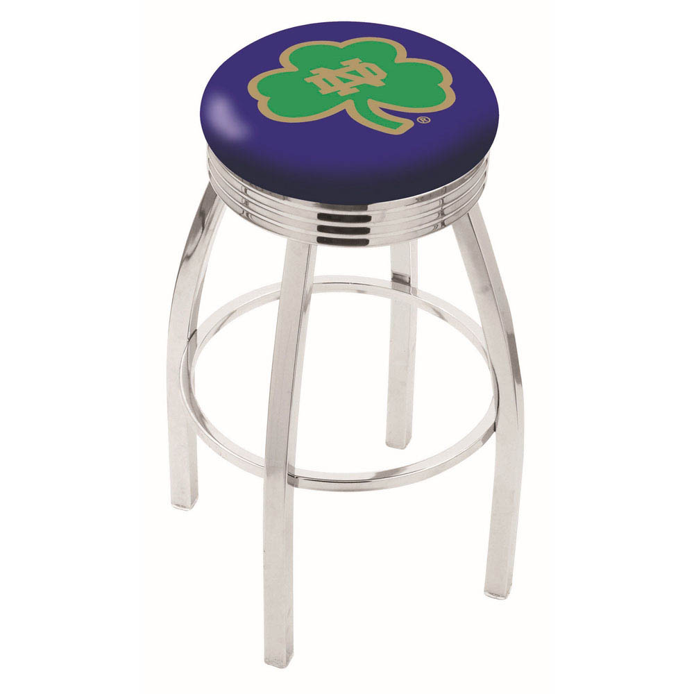 inch Chrome Notre Dame Shamrock Swivel Bar Stool w/ Ribbed Accent