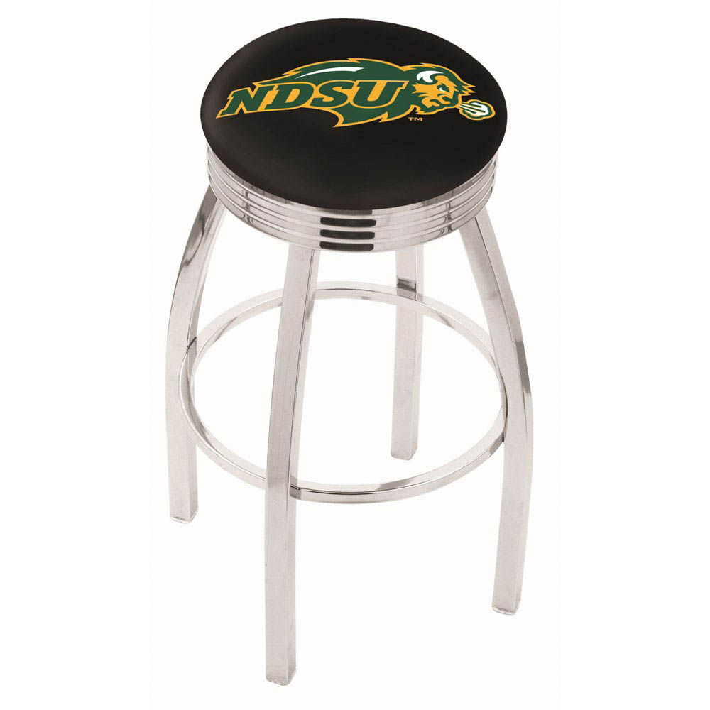 inch Chrome North Dakota State Swivel Bar Stool w/ Ribbed Accent