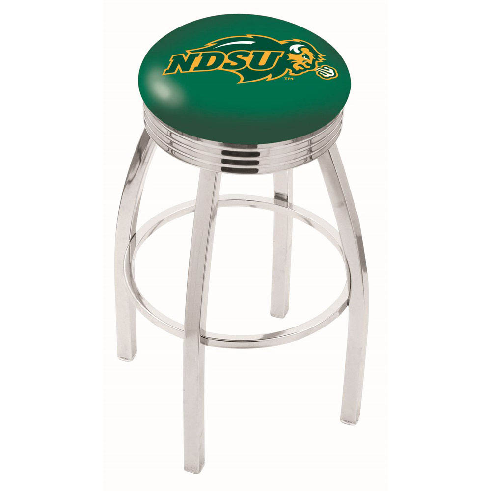 inch Chrome North Dakota State Swivel Bar Stool w/ Ribbed Accent