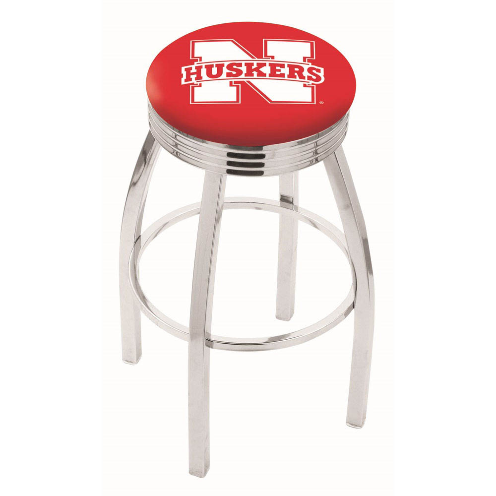 inch Chrome Nebraska Swivel Bar Stool w/ Ribbed Accent