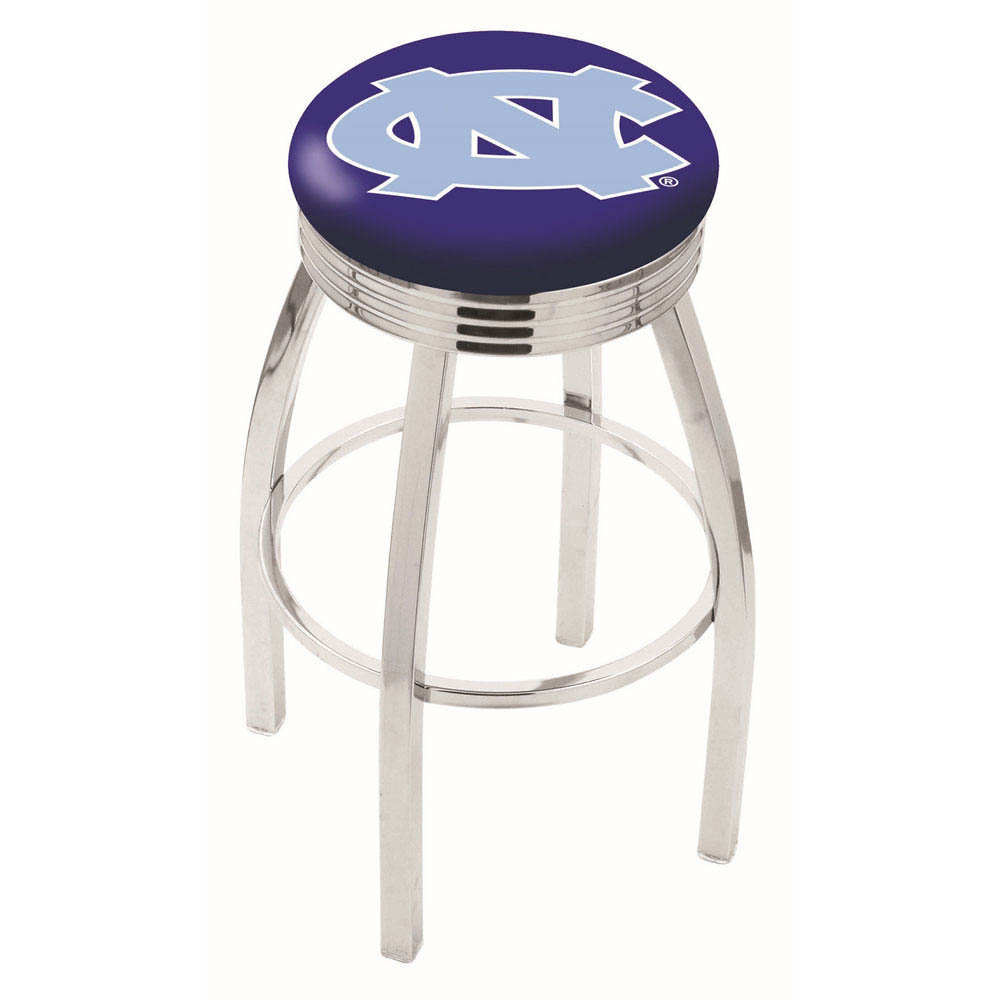 inch Chrome North Carolina Swivel Bar Stool w/ Ribbed Accent