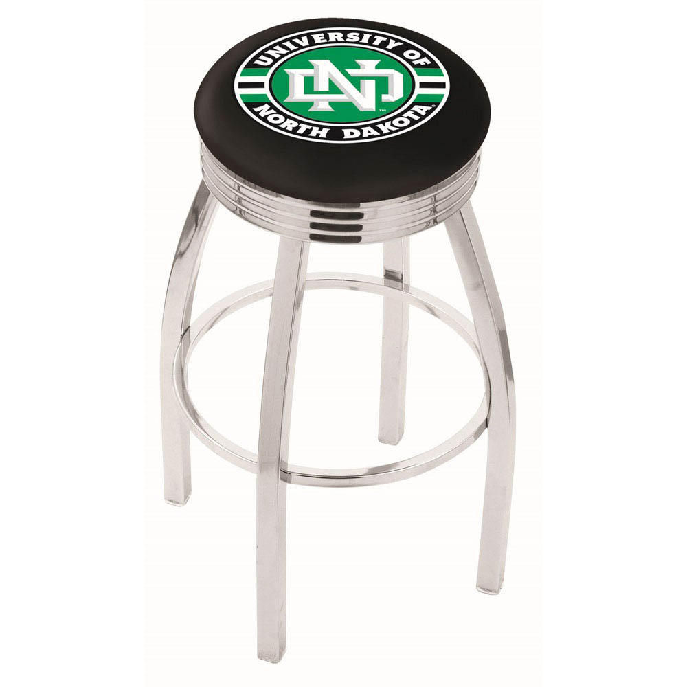 inch Chrome North Dakota Swivel Bar Stool w/ Ribbed Accent
