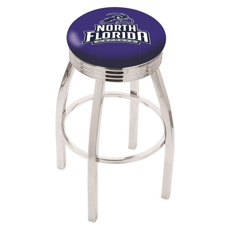 inch Chrome North Florida Swivel Bar Stool w/ Ribbed Accent