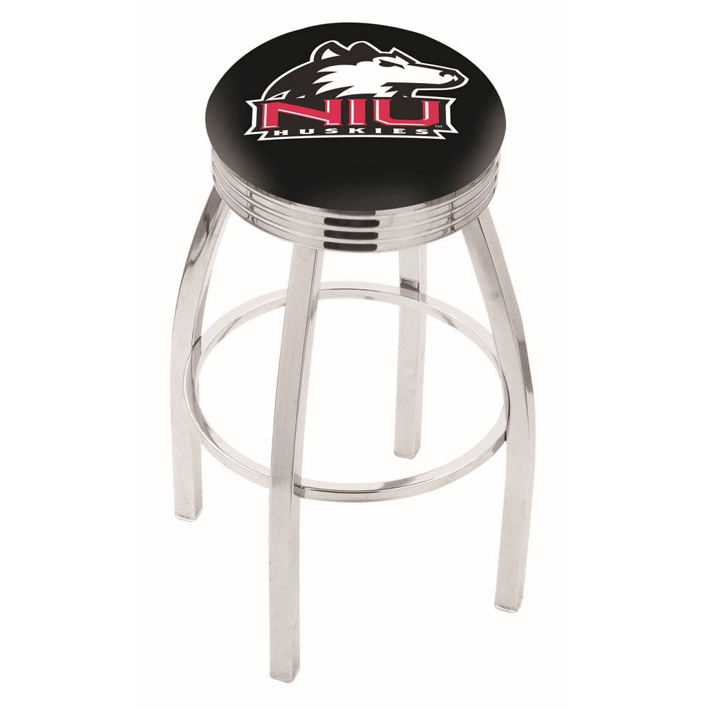 inch Chrome Northern Illinois Swivel Bar Stool w/ Ribbed Accent