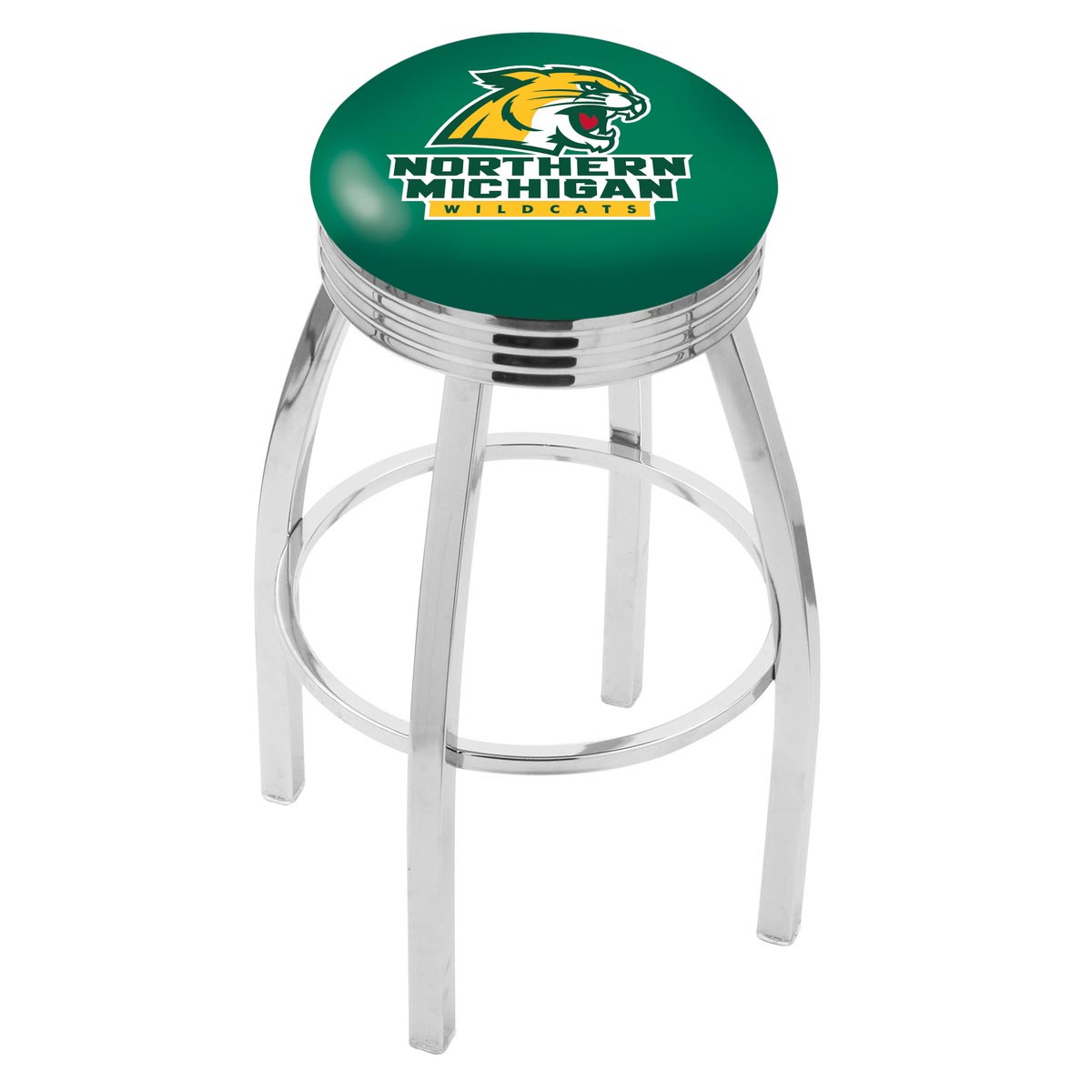 inch Chrome Northern Michigan Swivel Bar Stool w/ Ribbed Accent