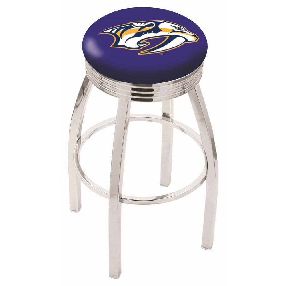 inch Chrome Nashville Predators Swivel Bar Stool w/ Ribbed Accent