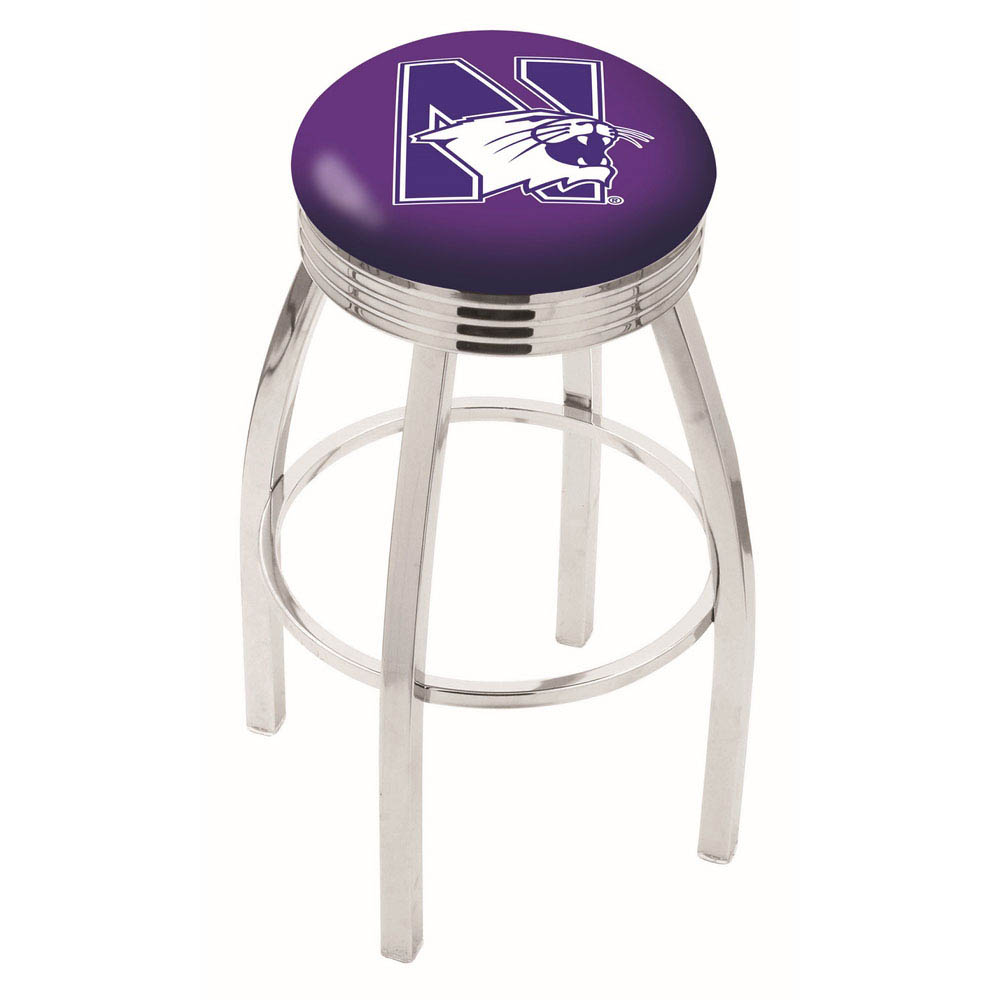 inch Chrome Northwestern Swivel Bar Stool w/ Ribbed Accent