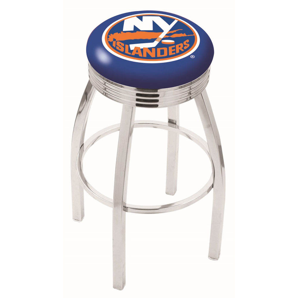 inch Chrome New York Islanders Swivel Bar Stool w/ Ribbed Accent