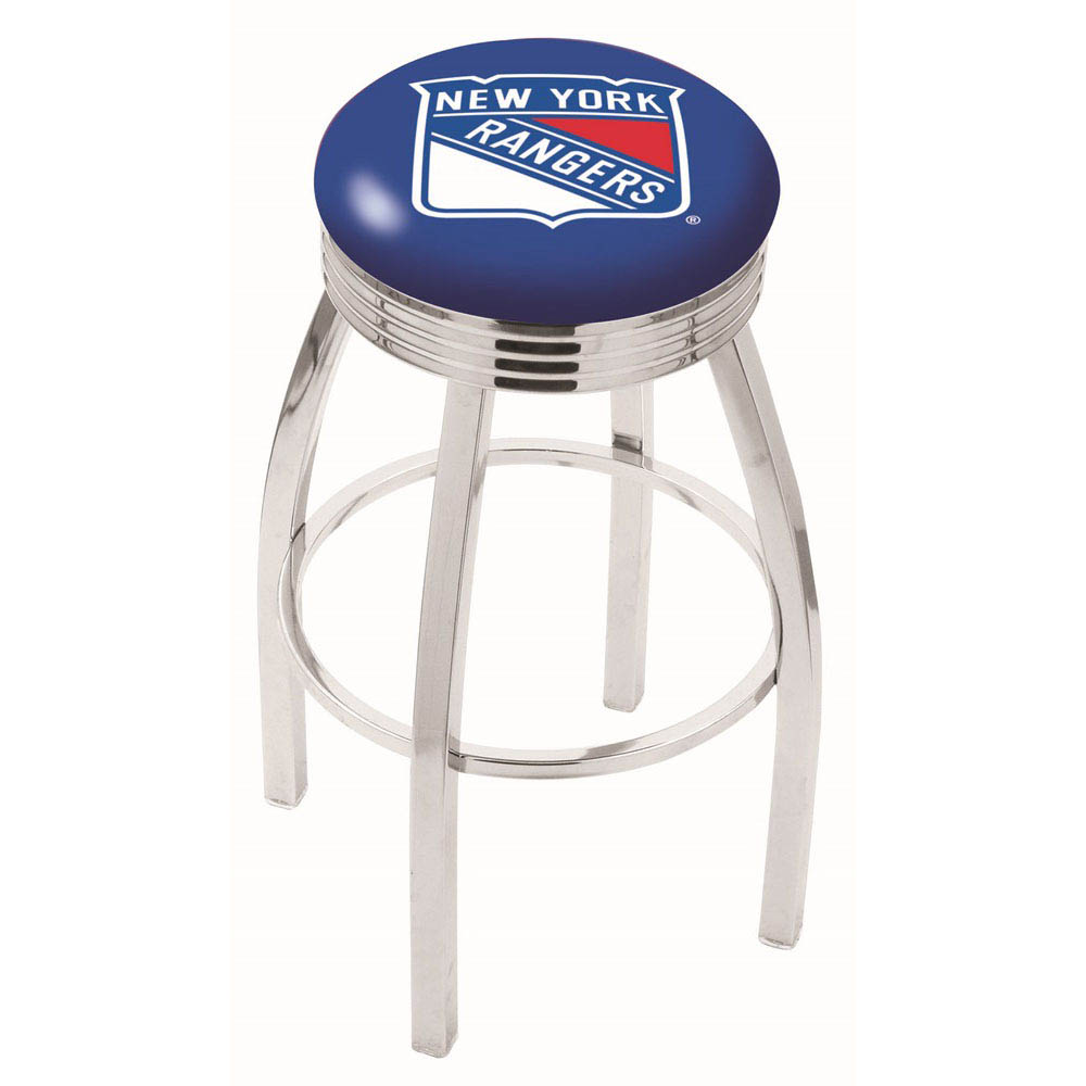 inch Chrome New York Rangers Swivel Bar Stool w/ Ribbed Accent