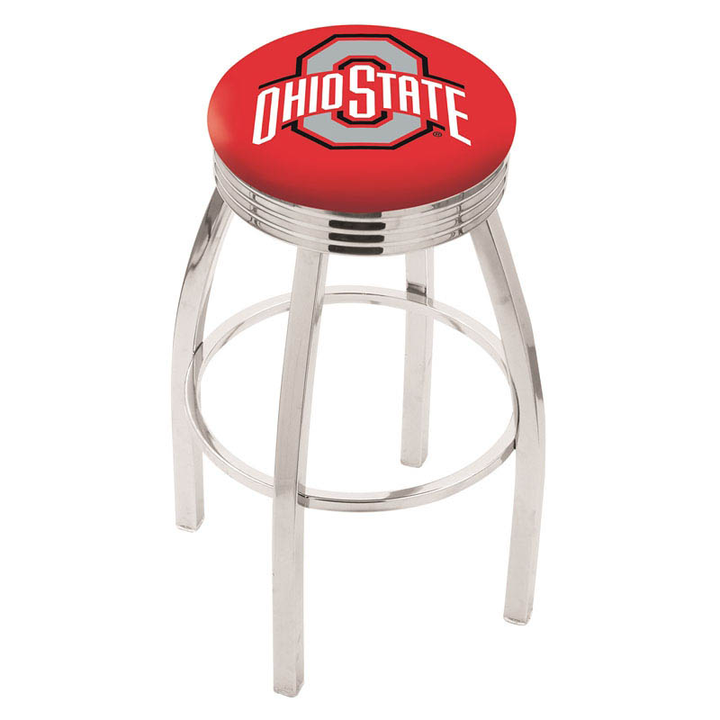inch Chrome Ohio State Swivel Bar Stool w/ Ribbed Accent