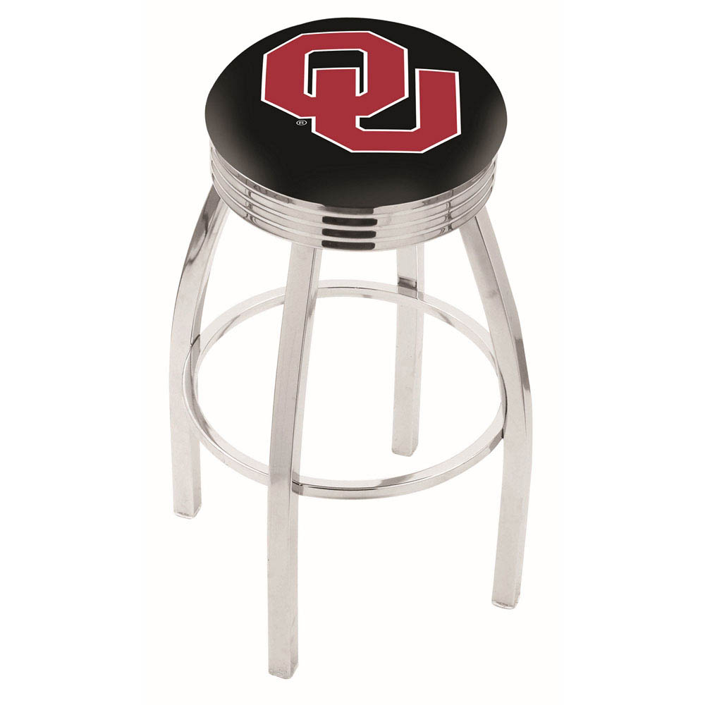 inch Chrome Oklahoma Swivel Bar Stool w/ Ribbed Accent