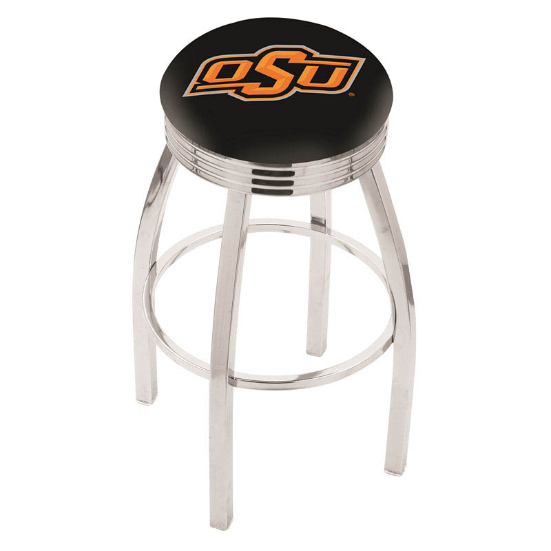 inch Chrome Oklahoma State Swivel Bar Stool w/ Ribbed Accent