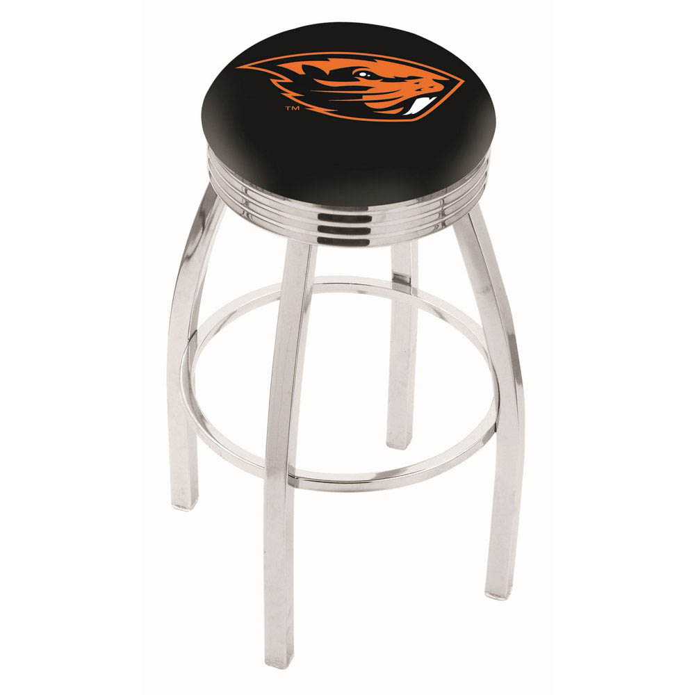 inch Chrome Oregon State Swivel Bar Stool w/ Ribbed Accent