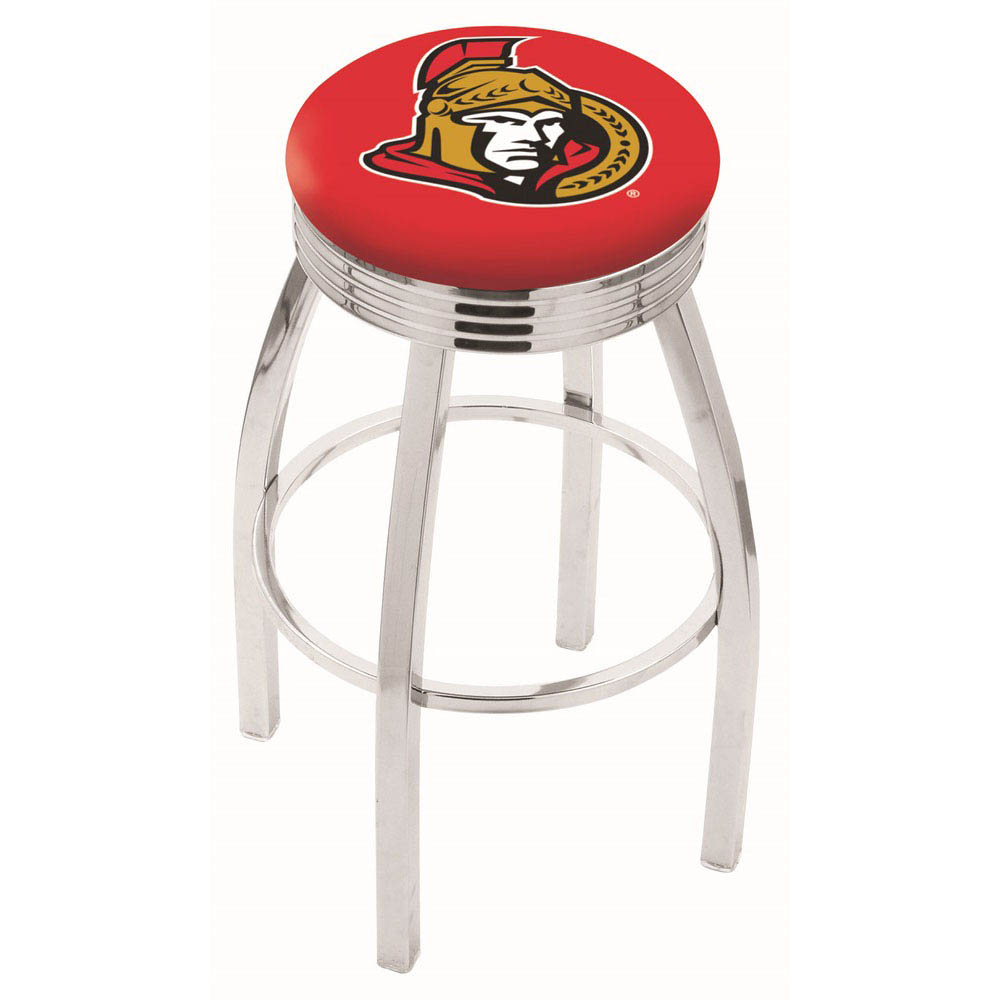 inch Chrome Ottawa Senators Swivel Bar Stool w/ Ribbed Accent