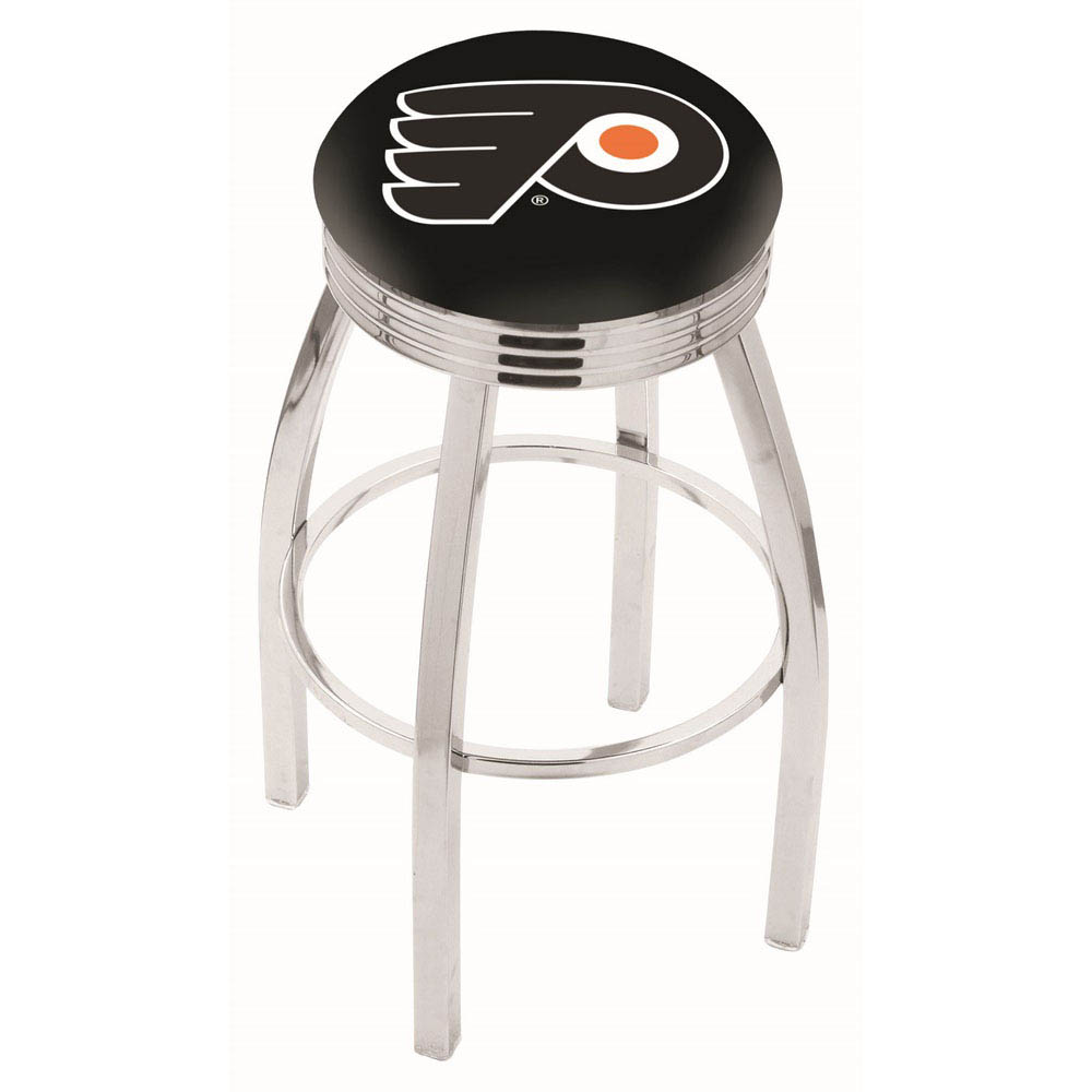inch Chrome Philadelphia Flyers (Black) Swivel Bar Stool w/ Ribbed Accent